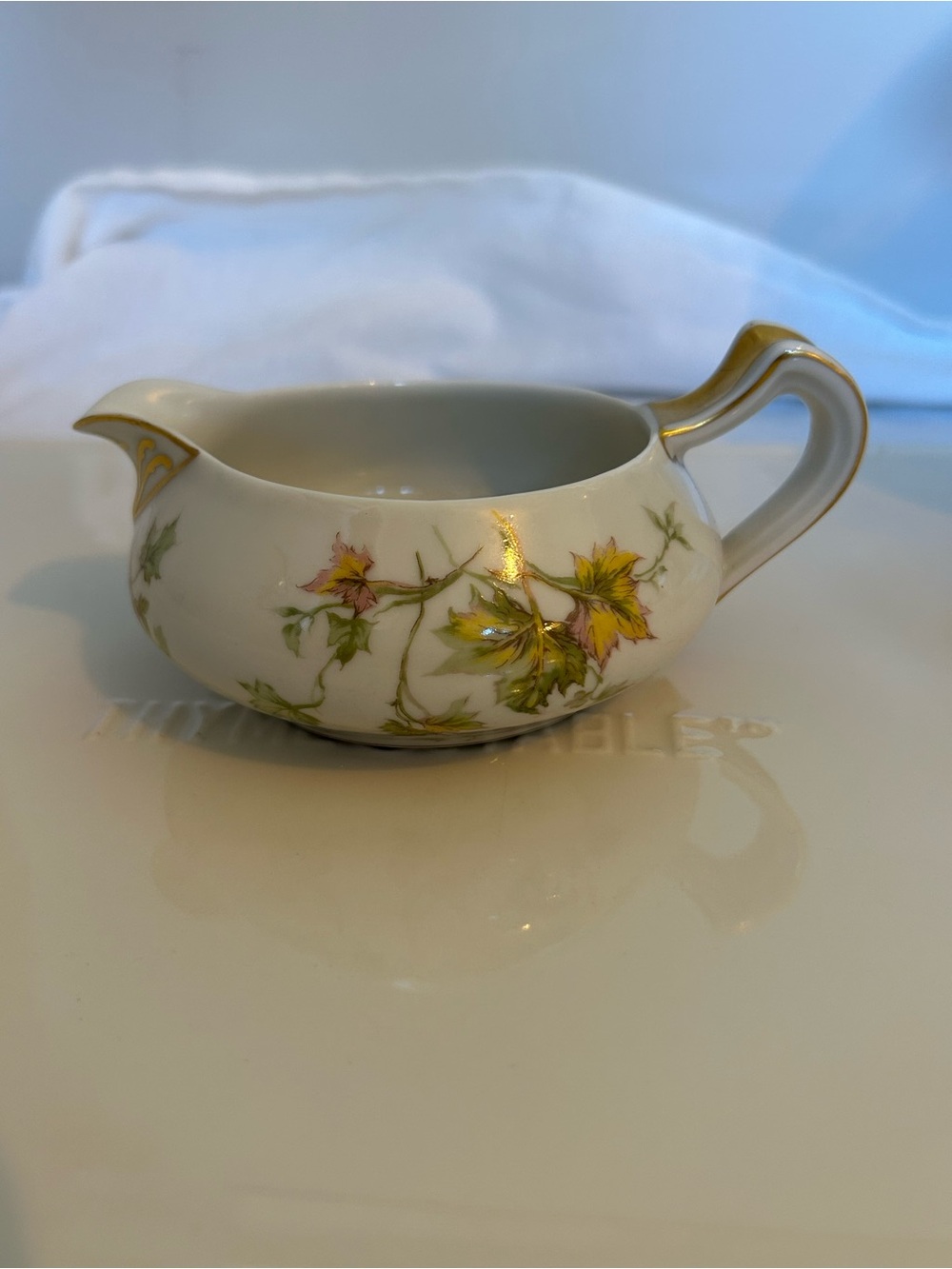 Haviland Autumn Leaf Creamer with Yellow Floral leaf Design